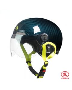 ESSEN 碳纤维头盔成人电动车3C认证夏季男女士摩托安全帽哈雷半盔-Navy