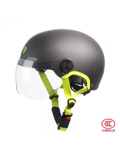 ESSEN 碳纤维头盔成人电动车3C认证夏季男女士摩托安全帽哈雷半盔-Grey