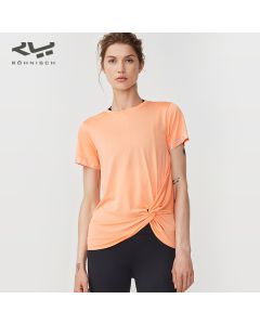 卢奈诗 Knot垂坠感瑜伽短袖T恤运动休闲 跑步健身透气显瘦-Orange-S