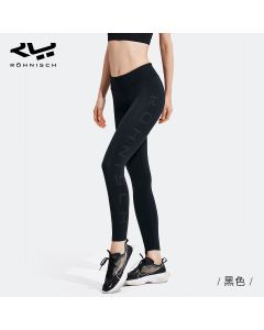 Rohnisch健身裤女夏季高腰提臀跑步运动健身服印花薄款外穿瑜伽裤-Black-XS