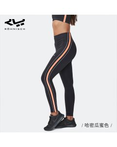 Rohnisch健身裤女夏季高腰提臀跑步运动健身服压缩塑形透气瑜伽裤-Orange-S