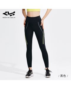 Rohnisch健身裤女夏季高腰提臀跑步运动健身服条纹打底外穿瑜伽裤-Black-XS