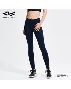 Rohnisch健身裤女高腰提臀透气弹力紧身裤跑步运动塑形美体瑜伽裤-Navy Blue-XS