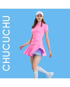 CHUCUCHU 高尔夫女装短裙 夏装天蓝色百褶裙