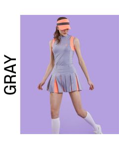 CHUCUCHU 高尔夫女装 夏装灰橙拼接百褶裙（骷髅 LOGO）-Grey-S