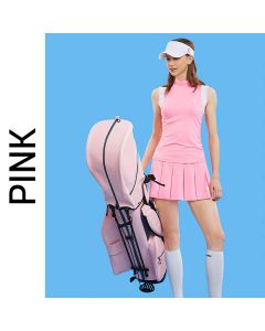 CHUCUCHU 高尔夫女装 夏装灰橙拼接百褶裙（骷髅 LOGO）-Pink-S