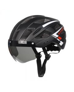essen 骑行头盔男女自行车头盔带风镜一体成型山地公路车安全帽-Black