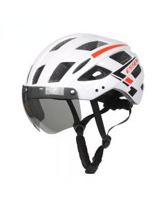 essen 骑行头盔男女自行车头盔带风镜一体成型山地公路车安全帽-White