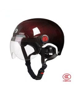 ESSEN 碳纤维头盔成人电动车3C认证夏季男女士摩托安全帽哈雷半盔-Red