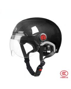 ESSEN 碳纤维头盔成人电动车3C认证夏季男女士摩托安全帽哈雷半盔-Black