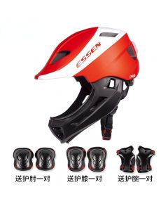 essen儿童滑步车头盔平衡车全盔安全帽单车保护装备骑行护具套装红黑护具-Red