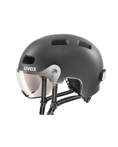 uvex rush visor盔镜一体骑行头盔 德国优维斯原装进口男女公路滑板平衡车自行车头盔安全-Black-55~58cm