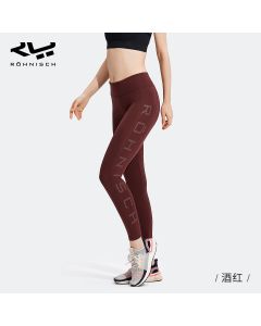 Rohnisch健身裤女夏季高腰提臀跑步运动健身服印花薄款外穿瑜伽裤-Wine Red-XS