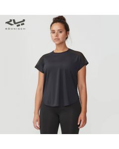 ROHNISCH卢奈诗 Miko垂坠感罩衫跑步运动T恤 肩部条纹网布设计-Black-XS