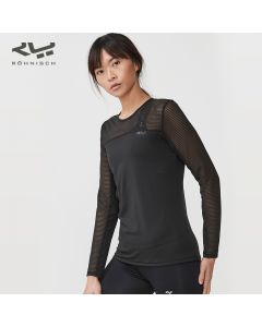 ROHNISCH卢奈诗 Miko纤柔感跑步瑜伽长袖衫 肩部及袖子条纹网布-Black-XS