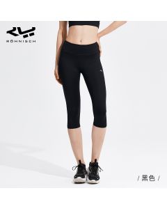 Rohnisch健身裤女夏七分薄款运动瑜伽裤透高腰提臀压缩塑形瑜伽服-Black-XS